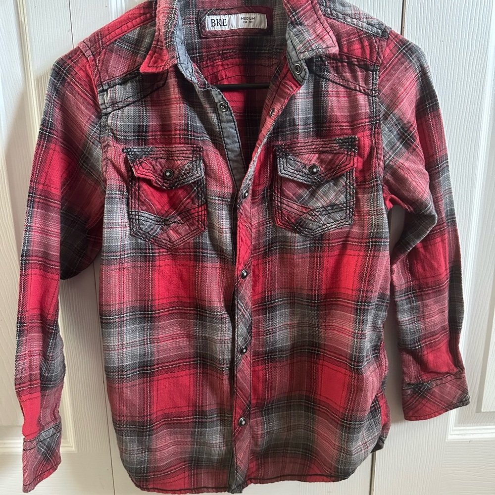 BK Jeans Red Plaid Button-Up Shirt